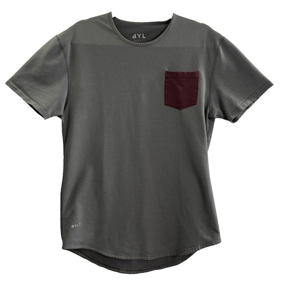 BYLT Men Drop Cut Lux Pocket Short Sleeve Crewneck Tee Shirt Sz M Dark Gray 3-15